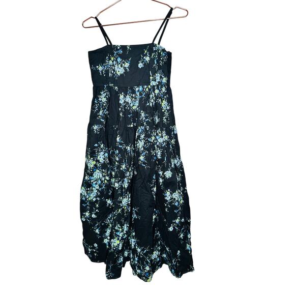 Les Rêveries Black Blue Floral Hourglass Square Neck Strap Midi Dress Size 6 - Picture 3 of 12